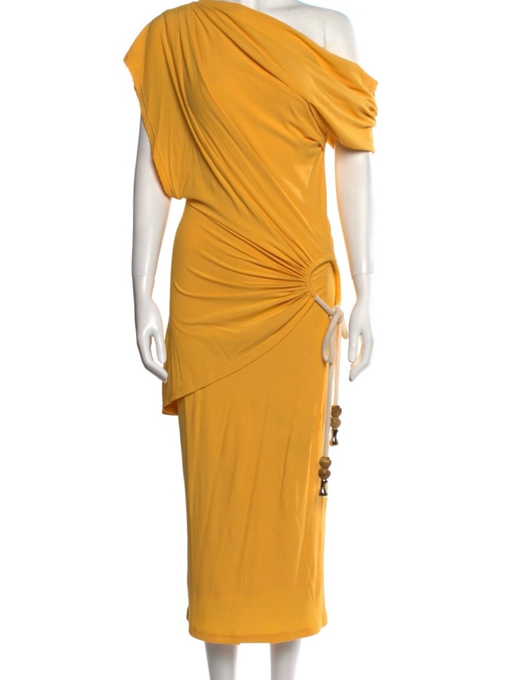 Acler Golden Yellow One-Shoulder Ruched Midi Dress